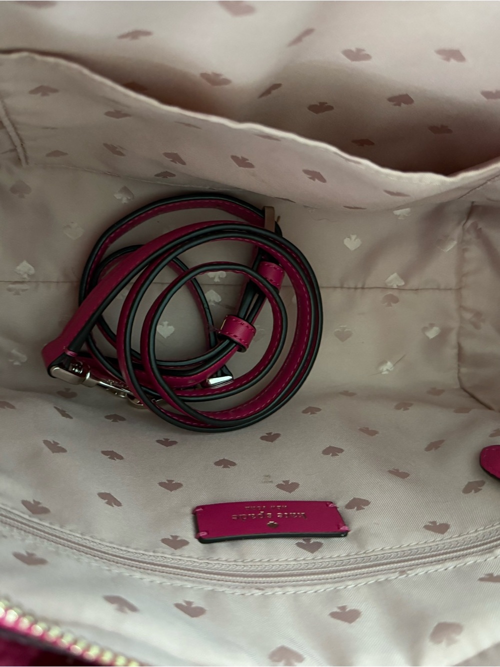 kate spade Ella Faux Shearling Small Tote Bag in Striking Pink w/Crossbody Strap - Picture 3 of 3